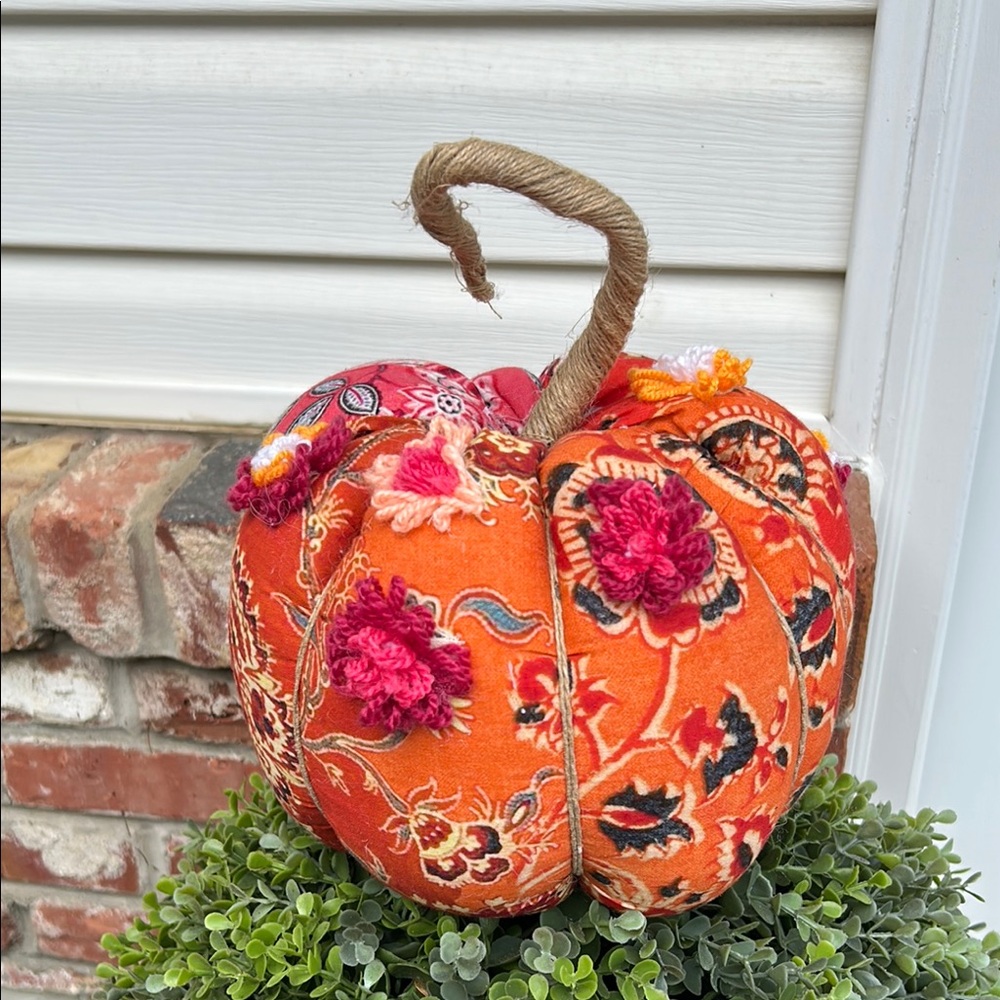 Orange Floral Fabric Pumpkin Decor